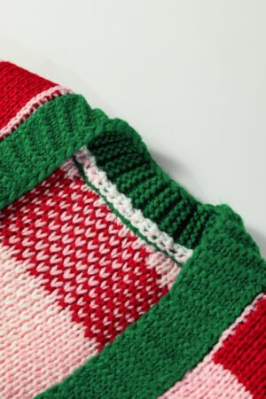 Pink Plaid Knit Bow Knot Decor Open Front Sweater Cardigan - Image 7