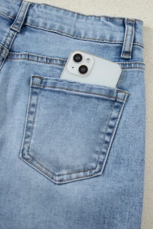 Myosotis Slit Leg High Rise Drawstring Casual Jeans - Image 8