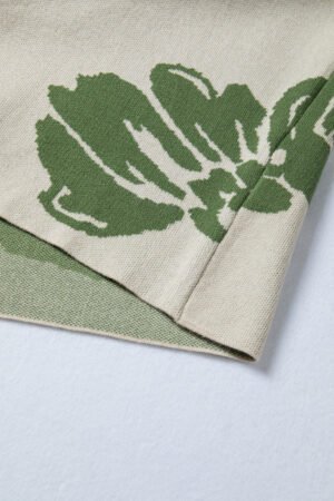 Green Bold Flower Pattern Wide Sleeve Baggy Sweater - Image 10
