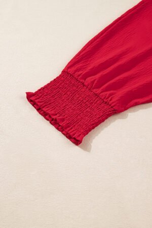 Fiery Red Plus Size Smocked Cuff Dolman Oversized Tunic Blouse - Image 8