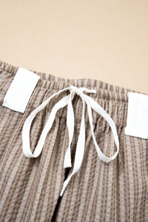 Brown Stripe Drawstring Cargo Jogger Pants with Pockets - Image 6