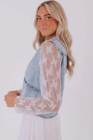 Beau Blue Scalloped Trim Patch Pocket Button Front Denim Vest - Image 3