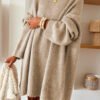 Pale Khaki Exposed Seam Drop Shoulder Oversize Sweater Mini Dress