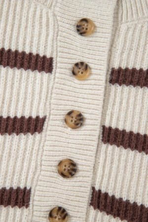 Brown Stripe Ribbed Henley Drop Shoulder Slouchy Sweater - Image 11