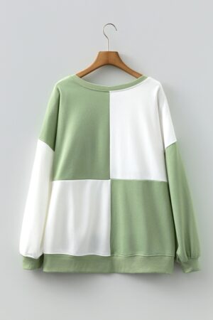 Grass Green Colorblock Henley High Low Oversize Sweatshirt - Image 7