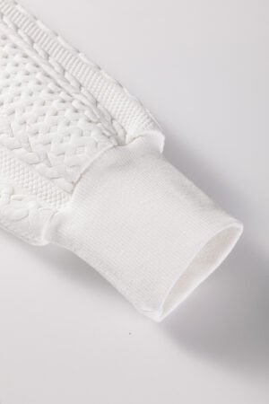 White Solid Color Textured V Neck Drop Shoulder Knit Top - Image 6