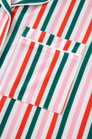 Pink Stripe Christmas Long Sleeve Shirt Style Lounge Dress - Image 11