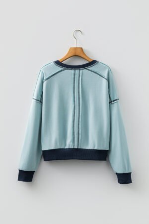 Iceland Blue Contrast Edge Colorblock Patchwork Crop Sweatshirt - Image 5