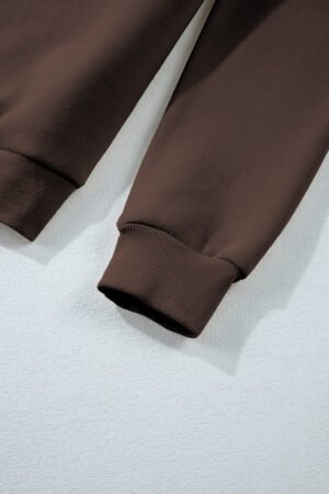 Dark Brown Solid Collared Sweatshirt and High Waist Pants Active Set - Image 10