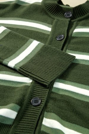Green Stripe Drop Shoulder Buttons Cardigan Sweater - Image 8