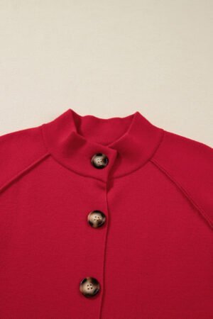 Fiery Red Collared Button Front Wrapped Cardigan Jacket - Image 6