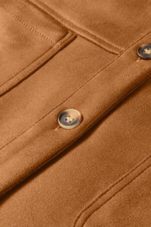 Thai Curry Solid Color Faux Suede Hollowed Detail Retro Style Jacket - Image 4