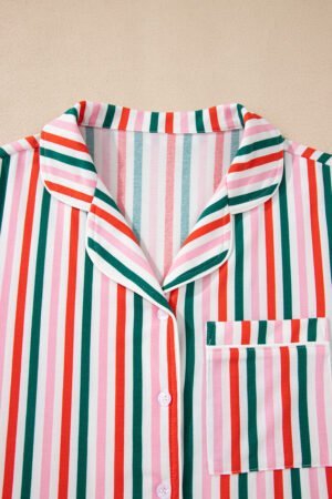 Pink Stripe Christmas Long Sleeve Shirt Style Lounge Dress - Image 10