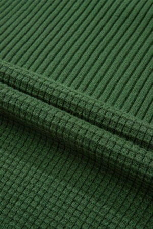 Vineyard Green Solid Color Mixed Textured Knitted Crew Neck Sweater - Image 8