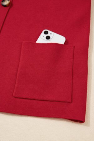 Fiery Red Collared Button Front Wrapped Cardigan Jacket - Image 7