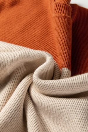 Khaki Color Block Plain Ribbed Knit Baggy Sweater - Image 13