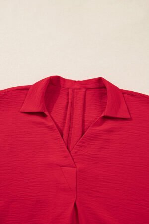 Fiery Red Plus Size Smocked Cuff Dolman Oversized Tunic Blouse - Image 7