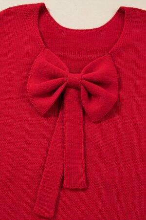 Fiery Red Festive Bow Backless Bubble Sleeve Sweater - Image 7