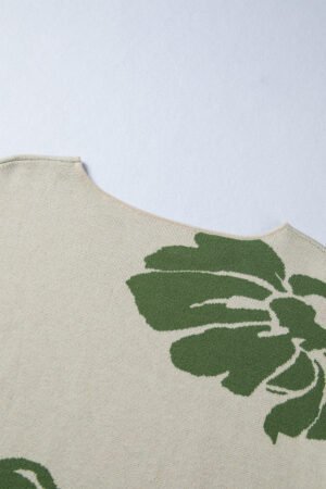 Green Bold Flower Pattern Wide Sleeve Baggy Sweater - Image 8