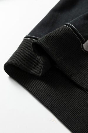 Color black Colorblock Henley High Low Oversize Sweatshirt - Image 8