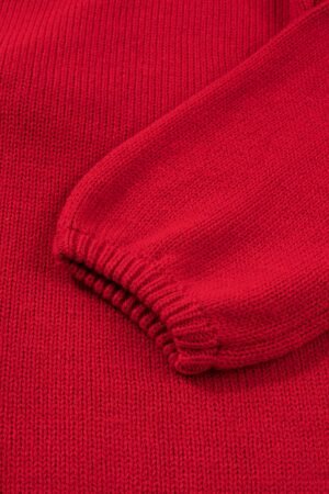 Fiery Red Festive Bow Backless Bubble Sleeve Sweater - Image 8