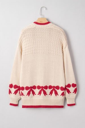 Apricot Bow Pattern Textured Open Front Baggy Cardigan - Image 4