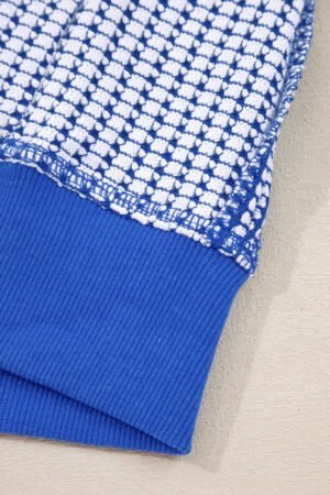 Dark Blue Waffle Knit Exposed Stitching Casual Top with Side Slits - Image 9