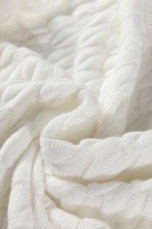 White Fish Scale Textured Knit Ribbed High Neck Short Sleeve Sweater - Image 11