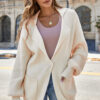 Beige Solid Color Knit Lapel Collar Single Button Sweater Cardigan