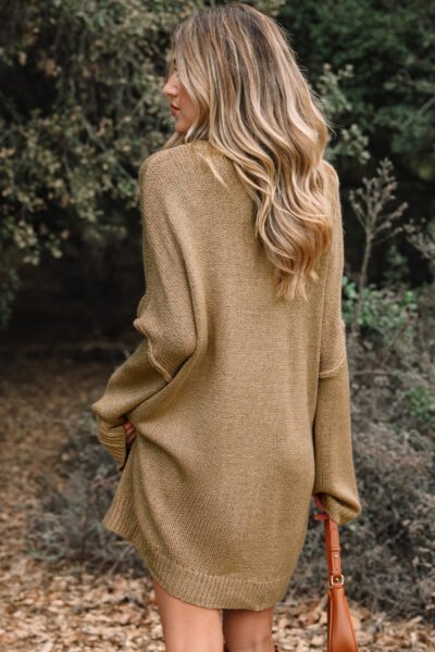Pale Khaki Oversize Drop Shoulder Slouchy Sweater Dress