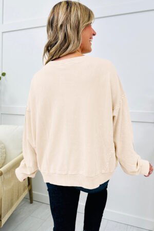 Alternative view of Beige Flower Patched Mineral Wash Round Neck Plus Size Top