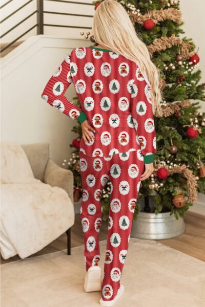 Red Stripe Christmas Fashion Print Henley V Neck Pullover and Jogger Pants 2 Piece Lounge Set