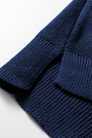 Dirty blue Solid Color Front Seam Drop Shoulder Loose Sweater - Image 10