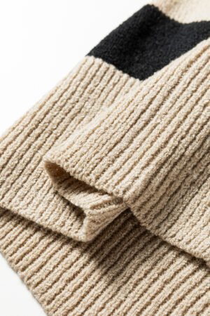 Black Stripe Drop Shoulder Sleeve Patchwork Baggy Sweater - Image 13