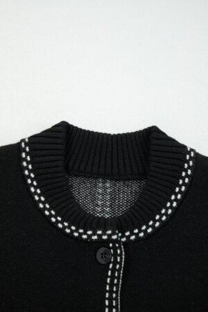 Black Contrast Trim Button up Sweater Cardigan - Image 5