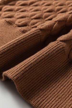 Straw Yellow Fish Scale Textured Knit Ribbed High Neck Short Sleeve Sweater - Image 14