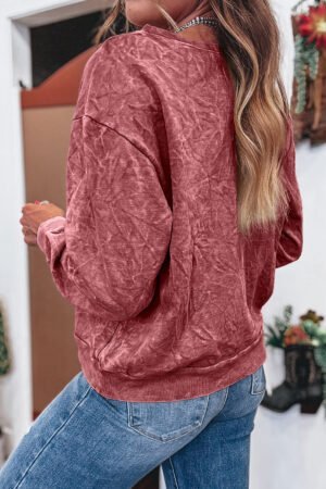 Mineral Red saved by grace Letter Embroidery Mineral Wash Loose Sweatshirt - Image 2