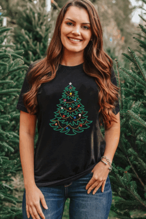 Alternative view of Black Rhinestone Christmas Tree Round Neck Graphic Tee
