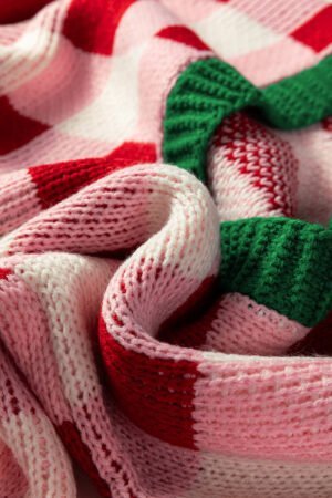 Pink Plaid Knit Bow Knot Decor Open Front Sweater Cardigan - Image 5
