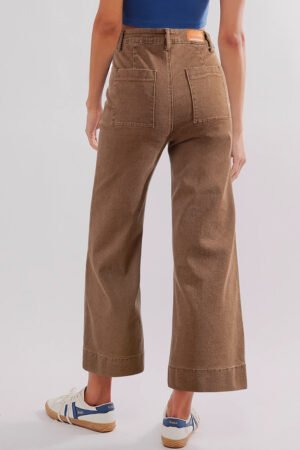 Brown Flap Pockets Front Straight Cropped Jeans - Image 2