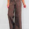 Dark Brown Retro Washed Patch Pocket Loose Jeans