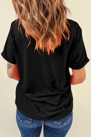Black Rhinestone Christmas Tree Round Neck Graphic Tee - Image 4