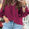Violet Leopard Trim V Neck Flounced Bracelet Sleeve Blouse