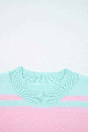Multicolour Striped Knit Ribbed Trim Boxy Fit Cropped Sweater - Image 8