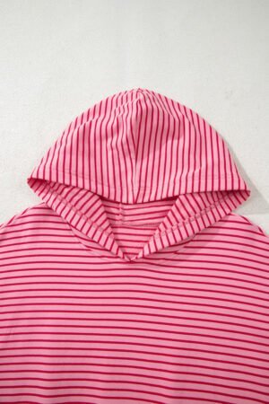 Rose Stripe Thumbhole Side Slits Drop Shoulder Loose Fit Hoodie - Image 7