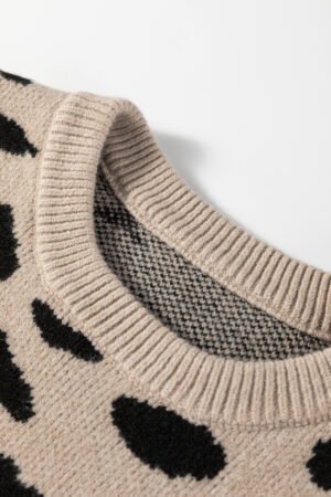 Khaki Leopard Striped Detail Drop Shoulder Sweater - Image 5