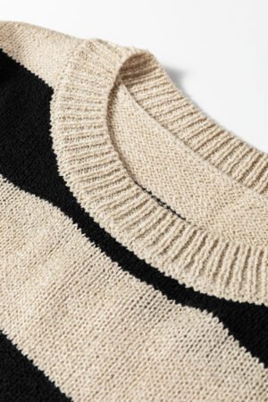 Black Stripe Drop Shoulder Sleeve Patchwork Baggy Sweater - Image 9