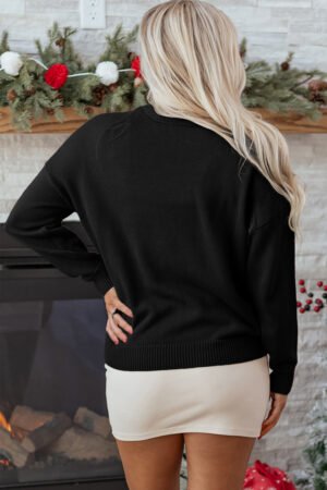 Alternative view of Black Merry Colorful Dot Detail Christmas Drop Shoulder Sweater
