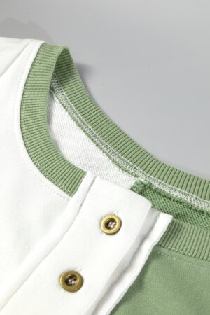 Grass Green Colorblock Henley High Low Oversize Sweatshirt - Image 8