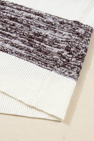 Brown Mixed Texture Knit Striped Color Block Loose Sweater - Image 12